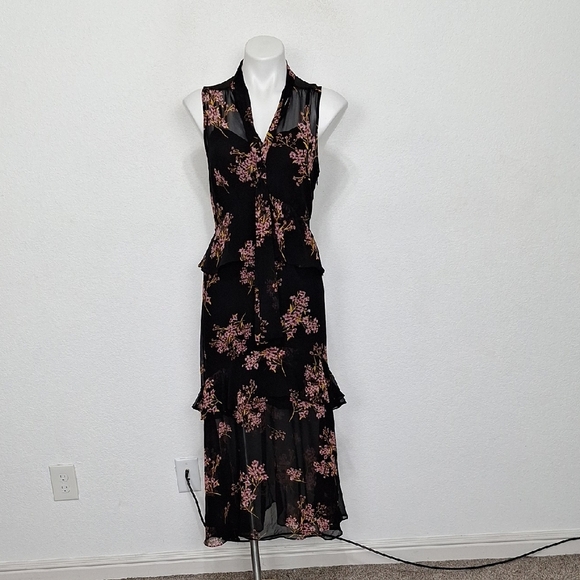 Who What Wear Black Pink Dark Cottagecore Feminine Ruffled Tiered Maxi Dress -M - Picture 2 of 12